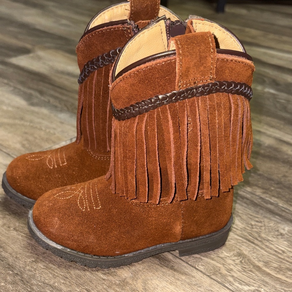 Fringe Suede Kids Boots - Brown